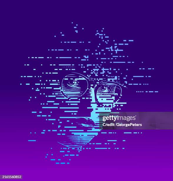 woman and psychedelic therapy with glitch technique - virtual therapy stock illustrations