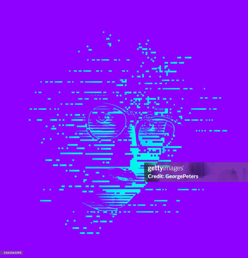Woman and Psychedelic therapy with glitch technique
