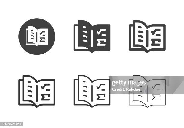 science book icons - multi series - scientist reading stock illustrations