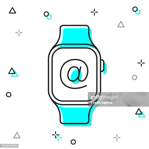smartwatch with at symbol. line icon on white background - smart watch stock illustrations