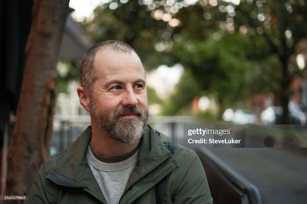 Happy mature man outdoors