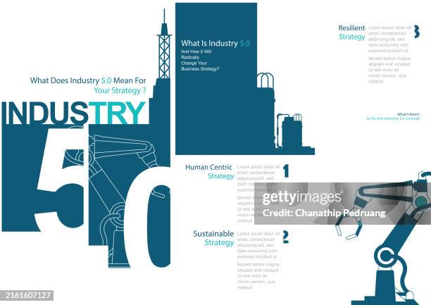industry 5.0 template stock illustration. infographic, icons, technology, business, strategy, data - construction-project-icon stock illustrations