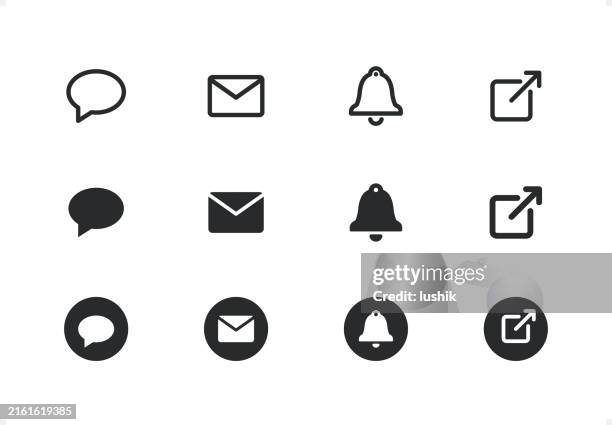 bildbanksillustrationer, clip art samt tecknat material och ikoner med notifications icon set. editable stroke weight. pixel perfect. line- and solid-style icons. - meddelandeikon