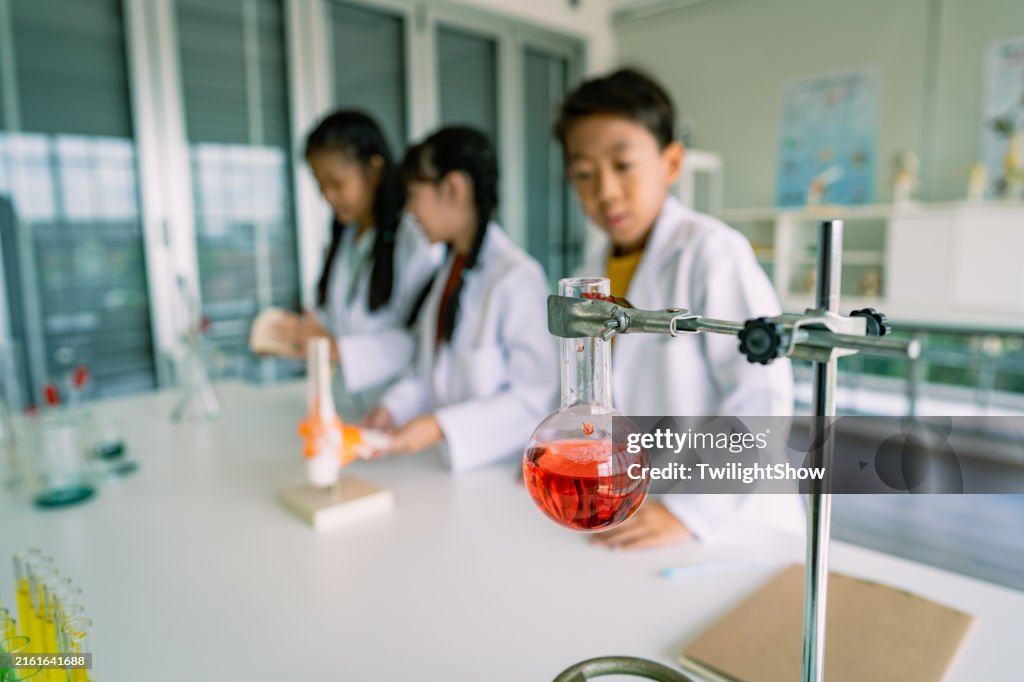 Small Learning Lab Picture Primary Education Students And Friends Learning Science In Laboratory ...