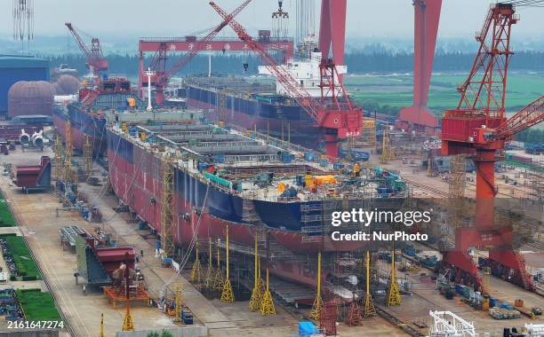 Several ships are under construction at a shipbuilding enterprise in the Taicang Port Economic and Technological Development Zone in Suzhou, Jiangsu...