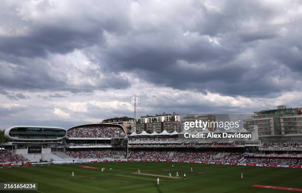 General view of play during day 2 of the 1st Rothesay Test Match between England and West Indies at Lord's Cricket Ground on July 11, 2024 in London,...