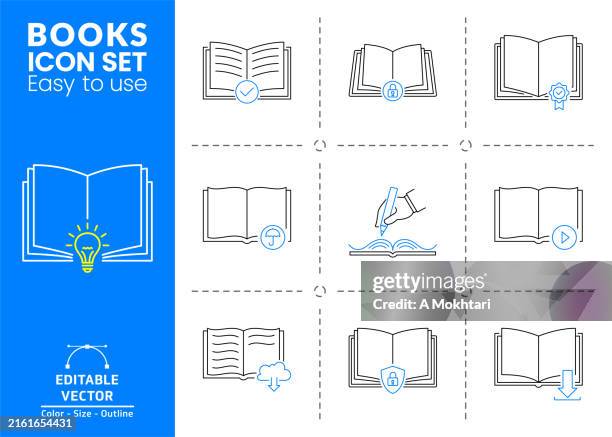 book icons set. - open book vector stock illustrations