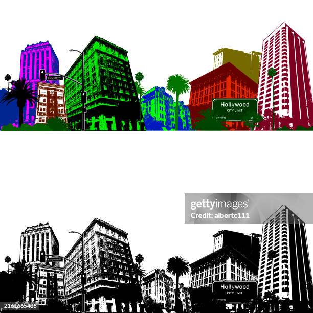 hollywood california stylized cityscape - city of los angeles stock illustrations