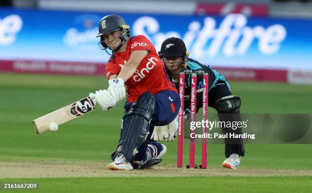 Alice Capsey of England during the 3rd Women's Vitality IT20 between England and New Zealand at the Spitfire Ground on July 11, 2024 in Canterbury,...