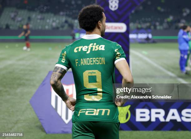 Felipe Anderson is presented as a new player of Palmeiras prior to a match between Palmeiras and Atletico Goianiense as part of Brasileirao Series A...