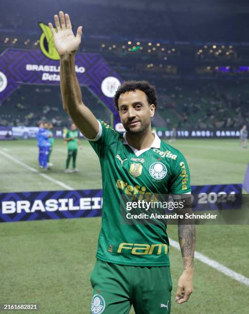 Felipe Anderson is presented as a new player of Palmeiras prior to a match between Palmeiras and Atletico Goianiense as part of Brasileirao Series A...