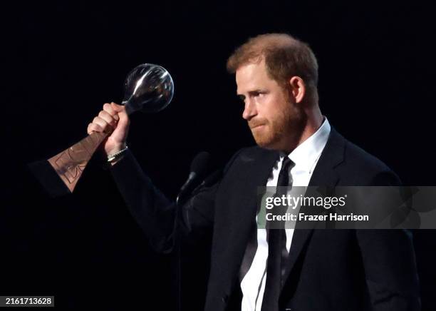 Prince Harry, Duke of Sussex accepts the Pat Tillman Award onstage during the 2024 ESPY Awards at Dolby Theatre on July 11, 2024 in Hollywood,...