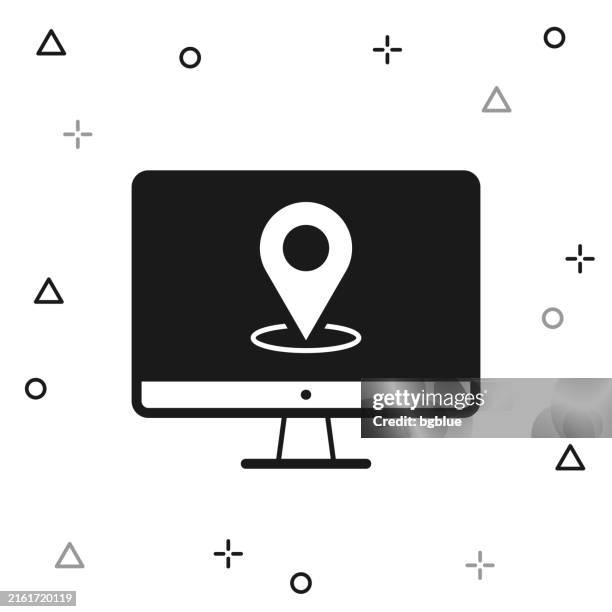 desktop computer with location pin. icon on white background - dynamic positioning stock illustrations