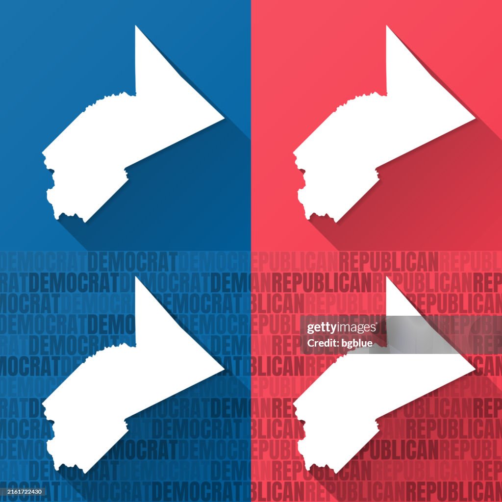 Stanislaus County, California. Maps on blue and red backgrounds