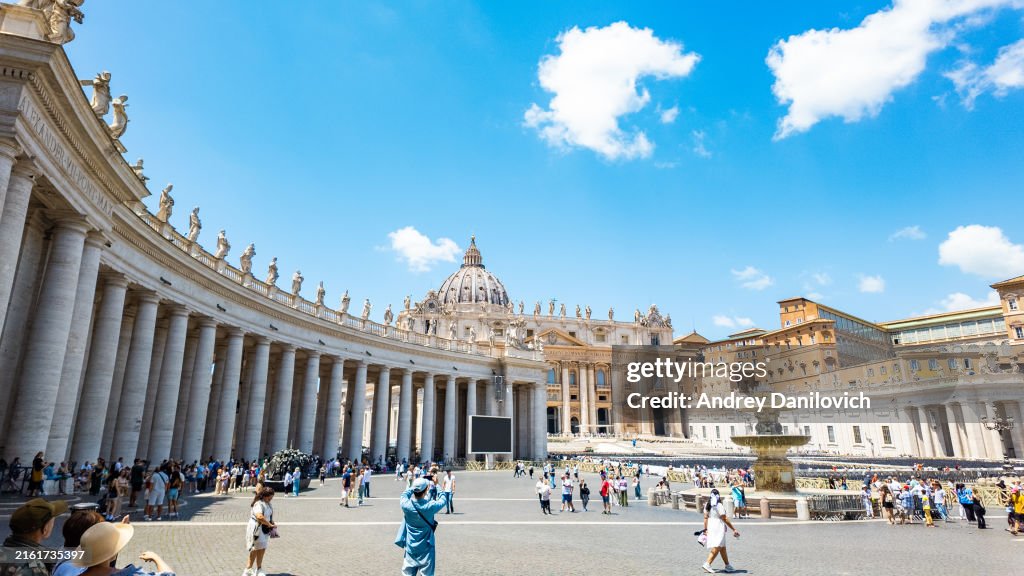 St. Peter's Square Colonnade and Basilica in Vatican City.