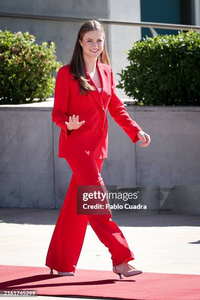 Crown Princess Leonor of Spain departs for an official visit to Portugal at Adolfo Suarez Madrid-Barajas Airport on July 12, 2024 in Madrid, Spain.