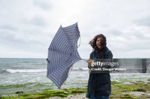 a windy day at the coast - regen stockfoto's en -beelden