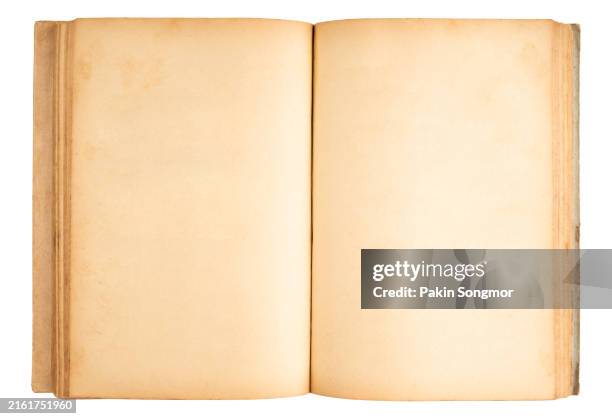blank pages in old notebook isolated on white background, save clipping path. - blank pages in open book overhead view stock pictures, royalty-free photos & images