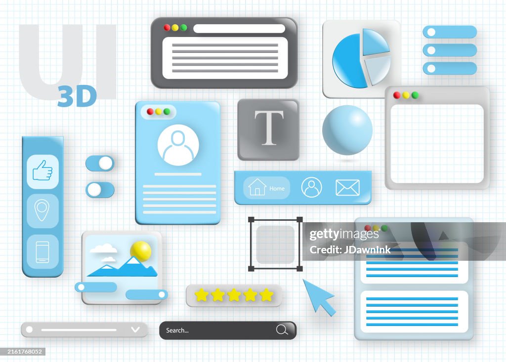 3D UI interface windows on white background