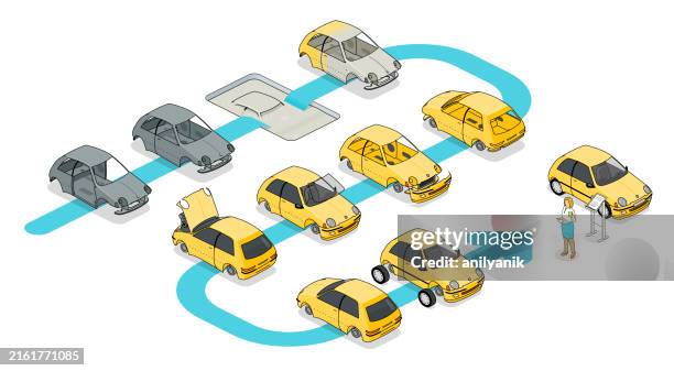 ilustrações de stock, clip art, desenhos animados e ícones de car production - indústria automobilística