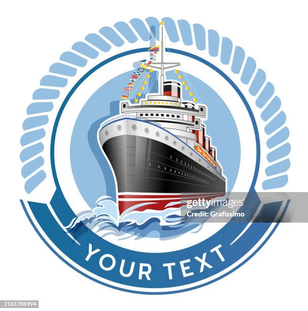 Antiker Ozeandampfer Im Kreis Icon Mit Flachem Seil Illustration, Stock-Foto