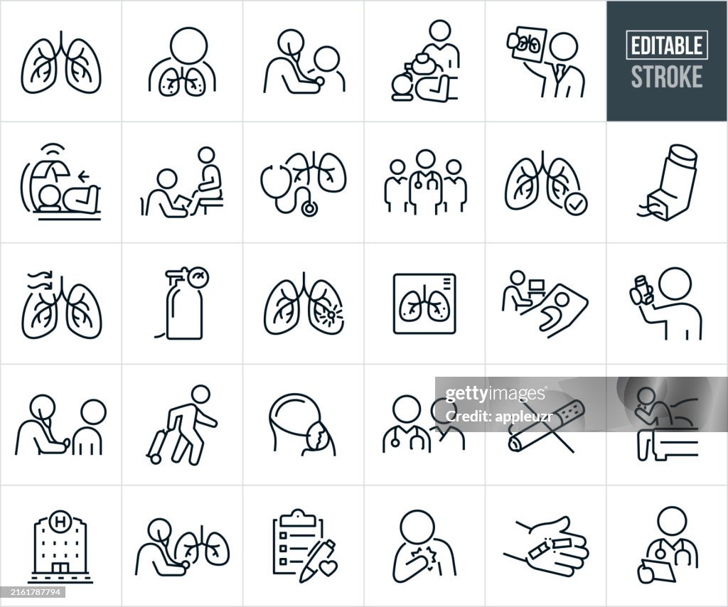 Pulmonology And Respiratory Medicine Thin Line Icons - Editable Stroke