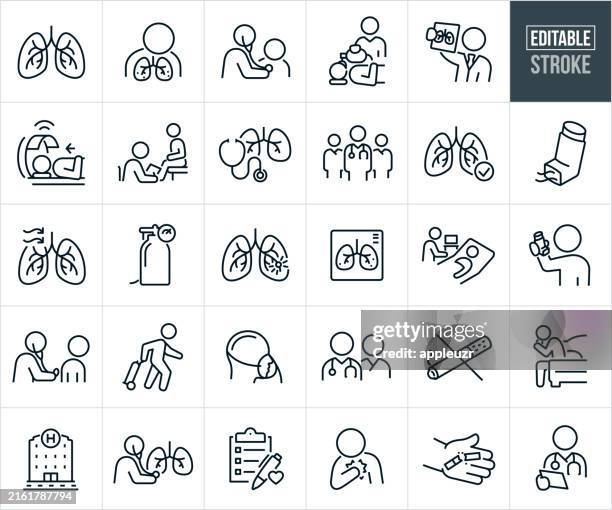 bildbanksillustrationer, clip art samt tecknat material och ikoner med pulmonology and respiratory medicine thin line icons - editable stroke - lunga