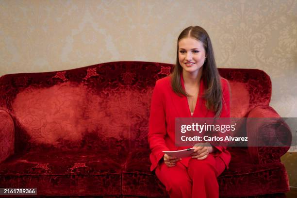 Crown Princess Leonor of Spain visits the Belem Palace on July 12, 2024 in Lisbon, Portugal. This is her first official royal visit to a foreign...
