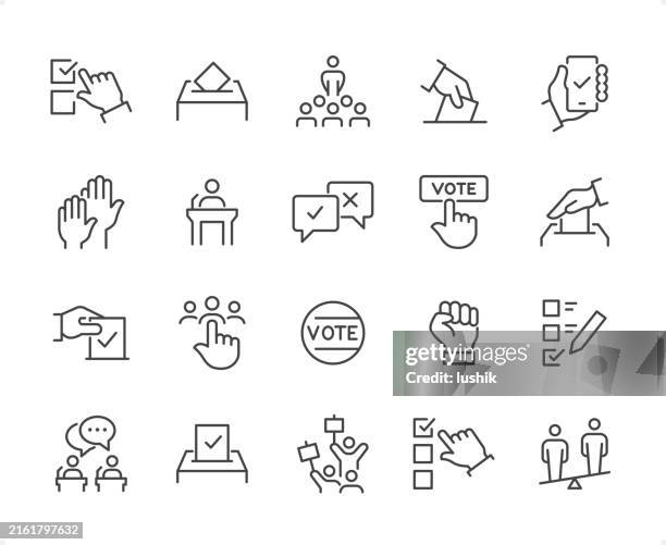 elections icon set. editable stroke weight. pixel perfect icons. - vote counting stock illustrations