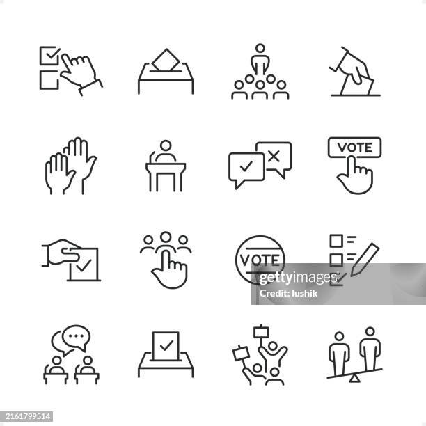 elections - pixel perfect line icon set, editable stroke weight. - vote counting stock illustrations