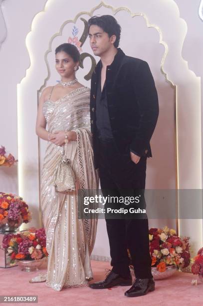 Suhana Khan and Aryan Khan attend the Lagna Vidhi of the wedding of Anant Ambani and Radhika Merchant on July 12, 2024 in Mumbai, India.