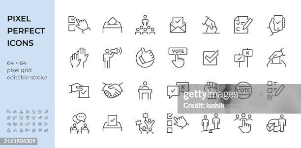 elections icon set. editable stroke weight. pixel perfect icons. - public opinion polls stock illustrations