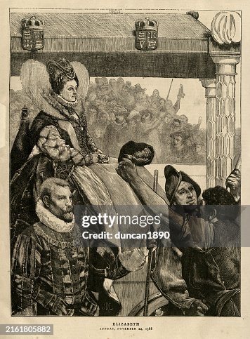 English History, Queen Elizabeth I, November 24th 1588, Cheering crowds, 19th Century Vintage illustration English History, Queen Elizabeth I, November 24th 1588, Cheering crowds, 19th Century Vintage illustration