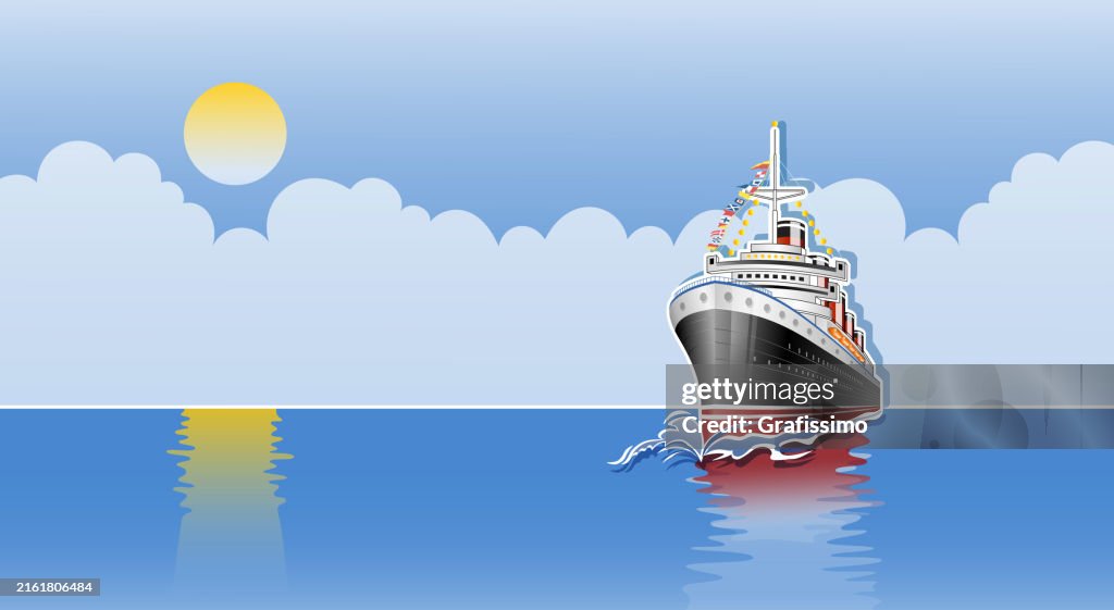 Transatlantic Ocean Liner crossing the Atlantic Ocean flat illustration