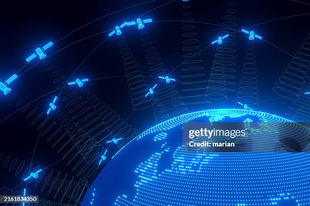global satellite communication network - satélite telecomunicaciones fotografías e imágenes de stock
