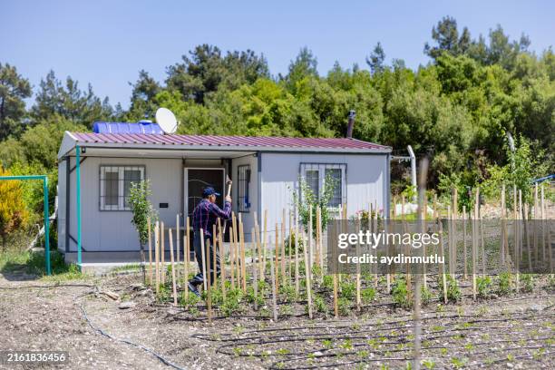 agriculteur travaillant des légumes dans un jardin d’agrément - terrain dagrément photos et images de collection