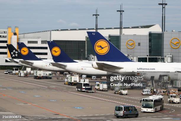 Lufthansa airplanes are seen at Frankfurt Airport in Frankfurt am Main, Germany on July 17th, 2024.