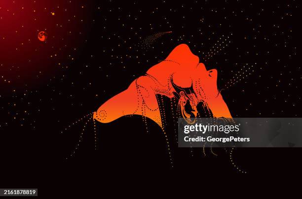 tranquil woman and psychedelic therapy - microdose stock illustrations