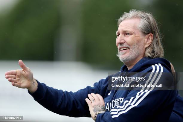 Robbie Savage, Manager of Macclesfield reacts during the Pre-Season Friendly match between Macclesfield and Blackburn Rovers XI at Leasing.com...