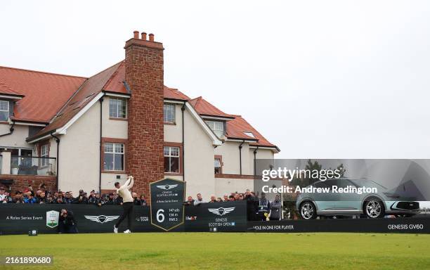 Rory McIlroy of Northern Ireland tees off on the sixth hole during day three of the Genesis Scottish Open at The Renaissance Club on July 13, 2024 in...