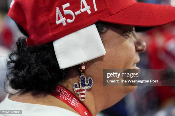 Milwaukee , Wisconsin A delegate with a mock bandage over her ear at Fiserv Forum on Wednesday, July 17 on the third day of the Republican National...