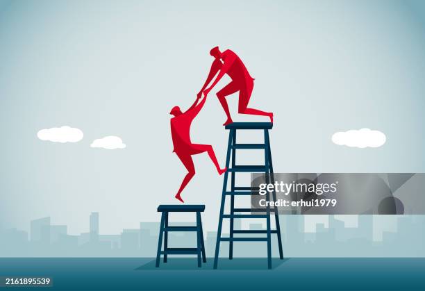 the man who got help - comparing height stock illustrations