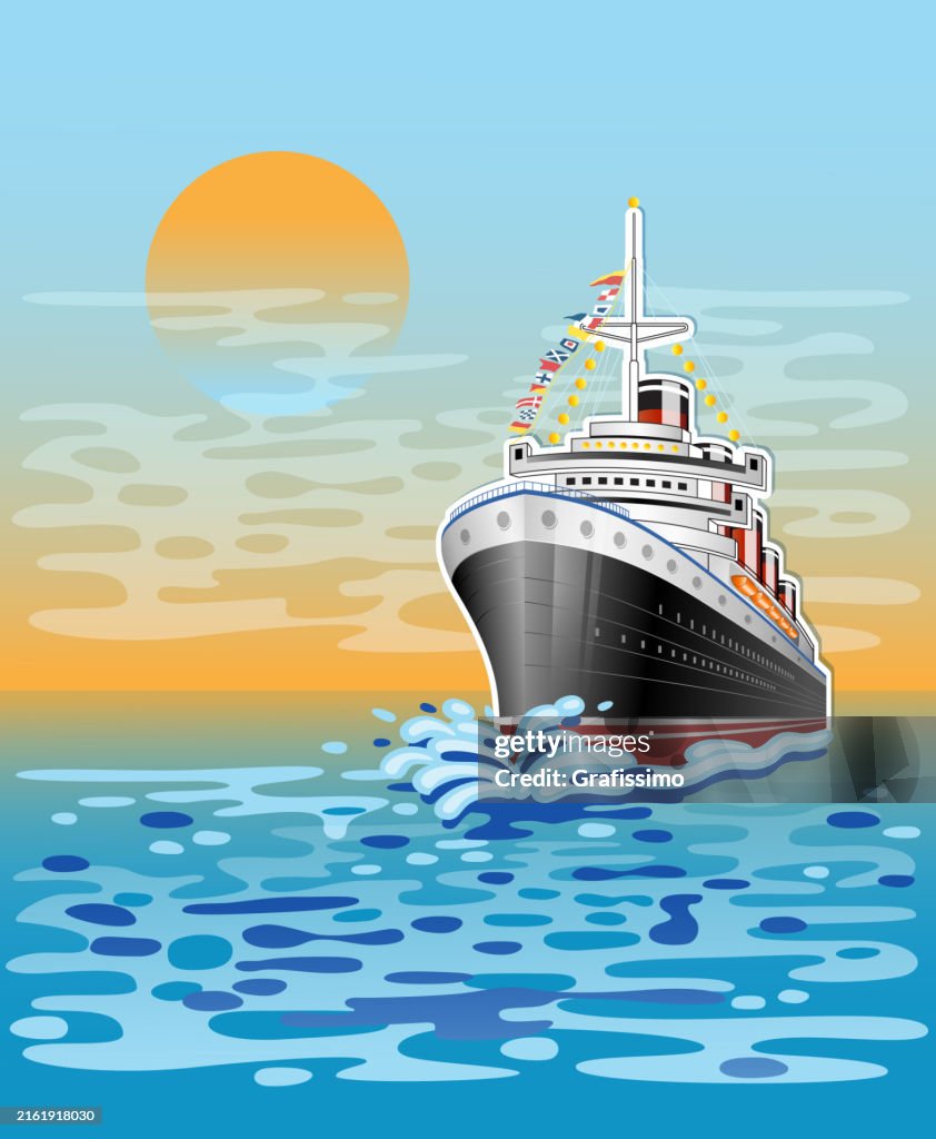 Cruise ship crossing the Atlantic Ocean flat illustration