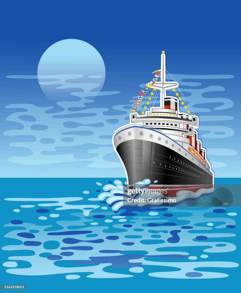 Cruise ship crossing the Atlantic Ocean flat illustration