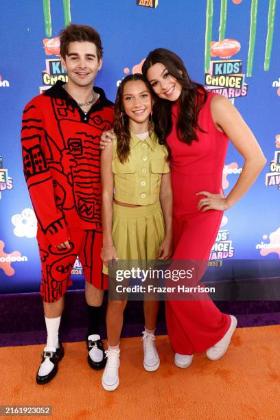 Jack Griffo, Maya Le Clark and Kira Kosarin attend Nickelodeon Kids' Choice Awards 2024 at Barker Hangar on July 13, 2024 in Santa Monica, California.