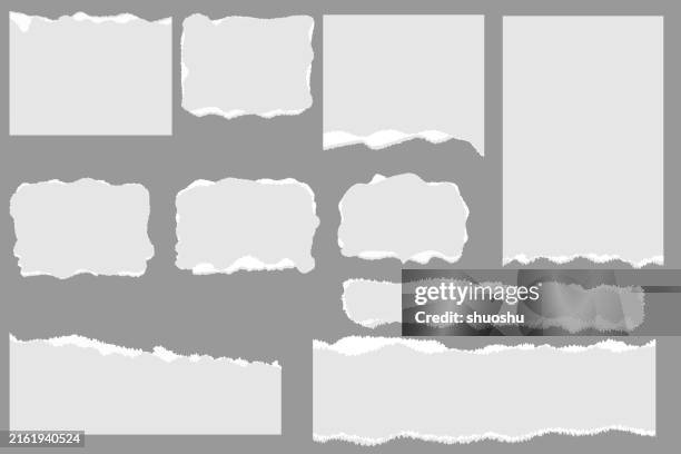 ilustrações de stock, clip art, desenhos animados e ícones de gray ripped paper sheet edge notebook blank page split background collection - papel