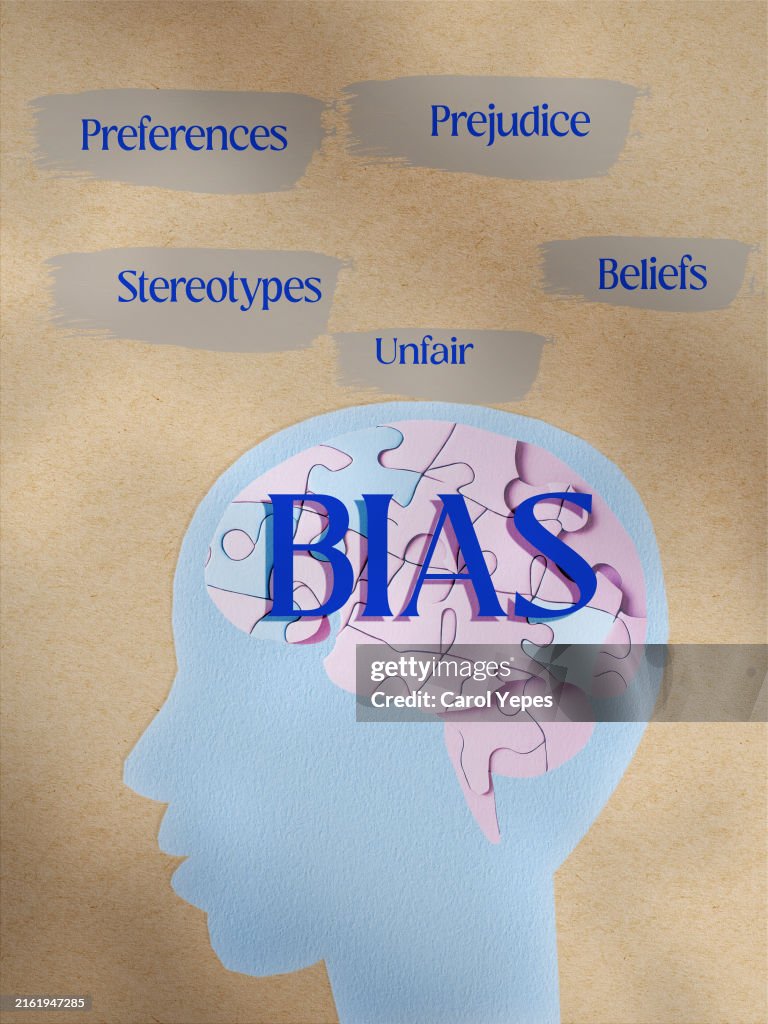 Mental health.Head with BIAS and facts