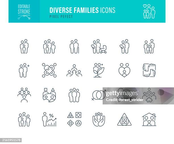 ilustrações de stock, clip art, desenhos animados e ícones de diverse family icons editable stroke - idade humana