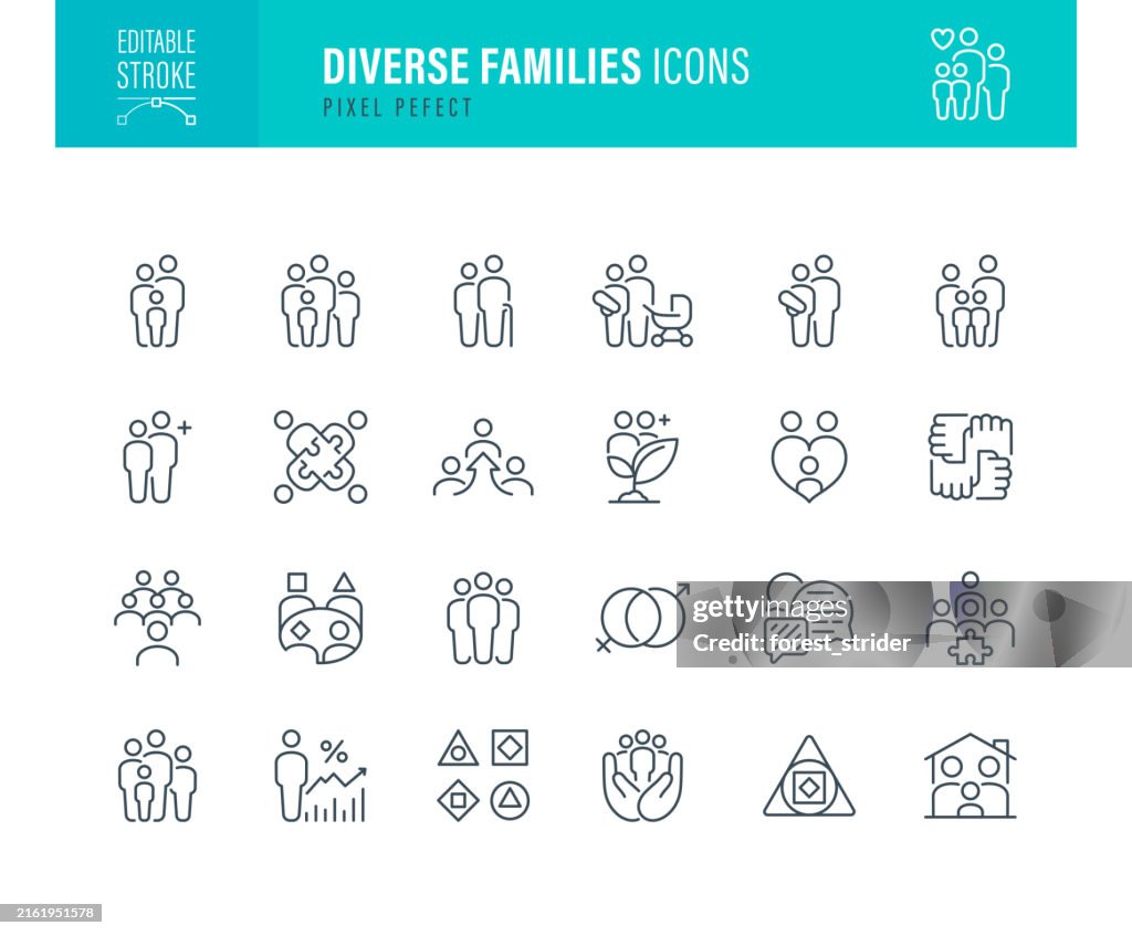 Diverse Family Icons Editable Stroke