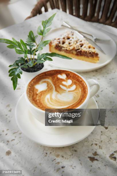 coffe and apple pie slice - hot drink stock pictures, royalty-free photos & images